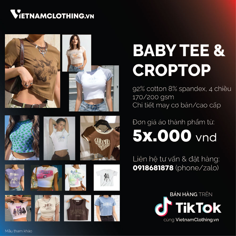 Xưởng May Gia Công Thời Trang Trọn Gói Áo Baby Tee, Crop-Top, Tank-Top